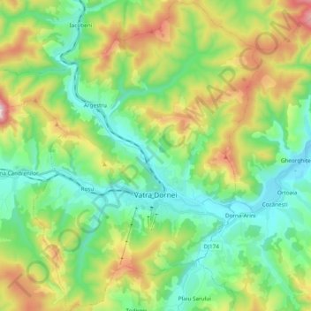 Mapa topográfico Vatra Dornei, altitud, relieve