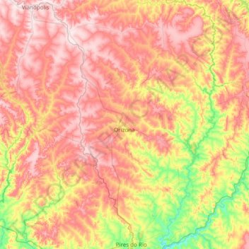 Mapa topográfico Orizona, altitud, relieve