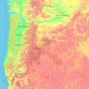 Mapa topográfico Oregon, altitud, relieve