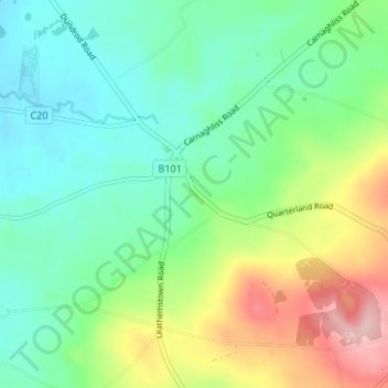 Mapa topográfico Dundrod, altitud, relieve
