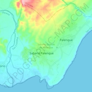 Mapa topográfico Sabana Grande de Palenque, altitud, relieve