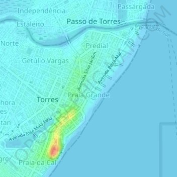 Mapa topográfico Praia Grande, altitud, relieve