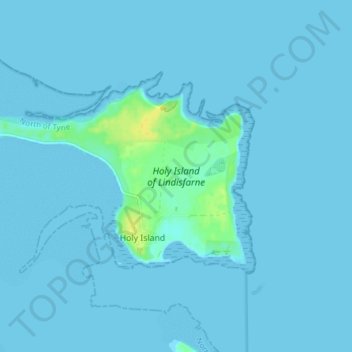 Mapa topográfico Lindisfarne, altitud, relieve