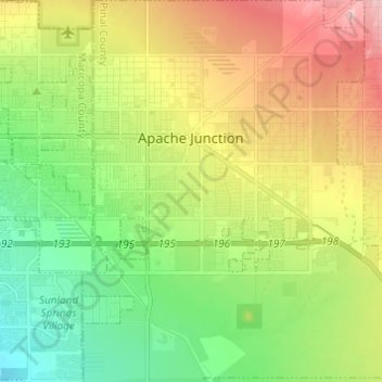 Mapa topográfico Apache Junction, altitud, relieve