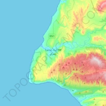 Mapa topográfico Tamri, altitud, relieve