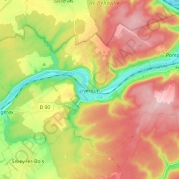 Mapa topográfico Liverdun, altitud, relieve
