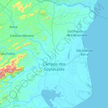 Mapa topográfico Campos dos Goytacazes, altitud, relieve