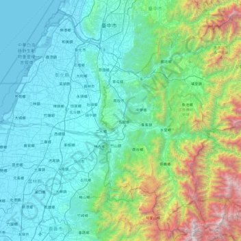 Mapa topográfico Condado de Nantou, altitud, relieve