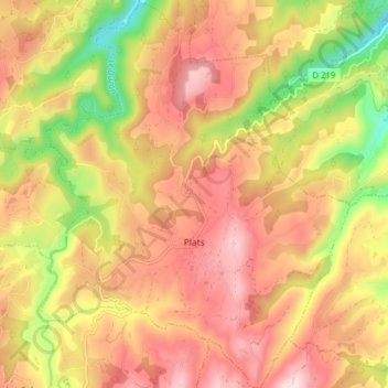 Mapa topográfico Plats, altitud, relieve