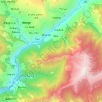 Mapa topográfico Badalkot, altitud, relieve