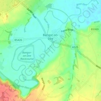 Mapa topográfico Bangor-on-Dee, altitud, relieve