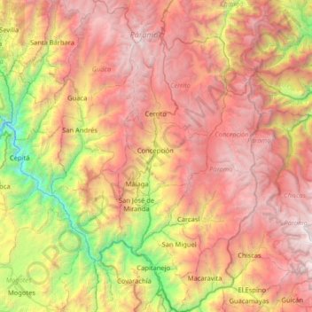 Mapa topográfico García Rovira, altitud, relieve
