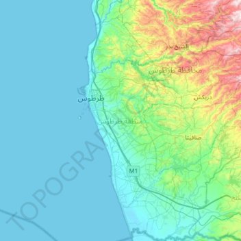Mapa topográfico منطقة طرطوس, altitud, relieve