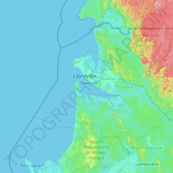 Mapa topográfico Provincia de Estuaire, altitud, relieve