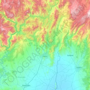 Mapa topográfico Kozan, altitud, relieve