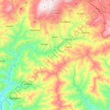 Mapa topográfico Júzcar, altitud, relieve