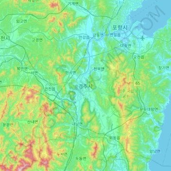 Mapa topográfico Gyeongju, altitud, relieve