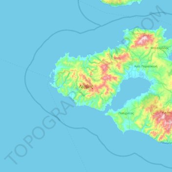Mapa topográfico Λέσβος, altitud, relieve