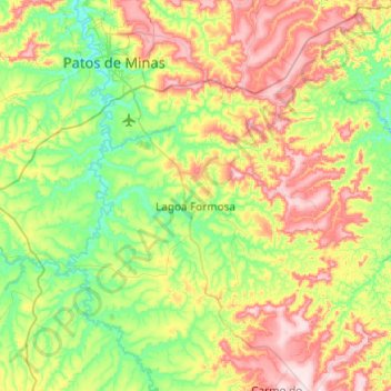 Mapa topográfico Lagoa Formosa, altitud, relieve