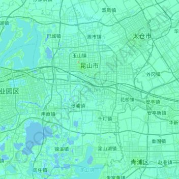 Mapa topográfico 昆山市 (Kunshan), altitud, relieve