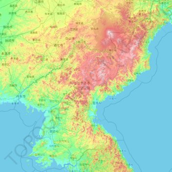 Mapa topográfico Corea del Norte, altitud, relieve