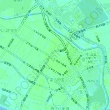 Mapa topográfico 丁字沽街道, altitud, relieve