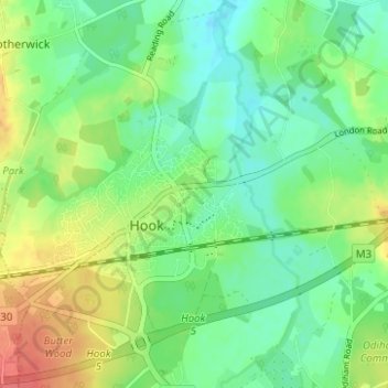 Mapa topográfico Hook, altitud, relieve