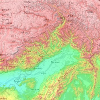 Mapa topográfico Arunachal Pradesh, altitud, relieve