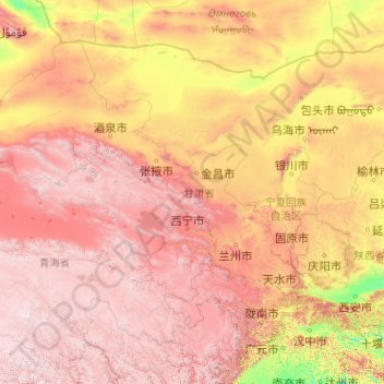 Mapa topográfico 甘肃省, altitud, relieve