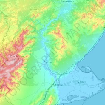 Mapa topográfico Bajo Ebro, altitud, relieve