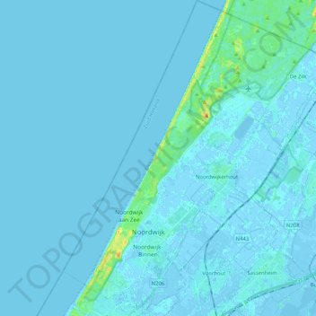 Mapa topográfico Noordwijk, altitud, relieve