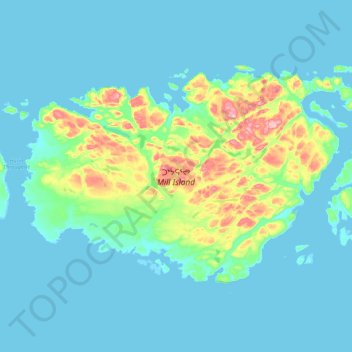 Mapa topográfico Mill Island, altitud, relieve
