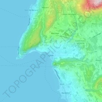 Mapa topográfico Garda, altitud, relieve