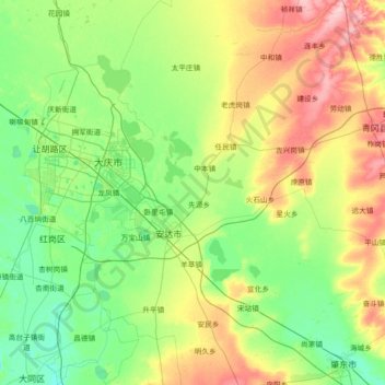 Mapa topográfico 安达市, altitud, relieve