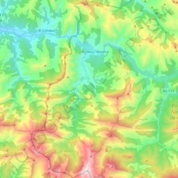 Mapa topográfico Sobrescobio, altitud, relieve