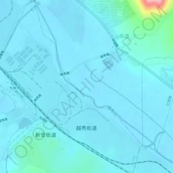 Mapa topográfico 越秀街道, altitud, relieve