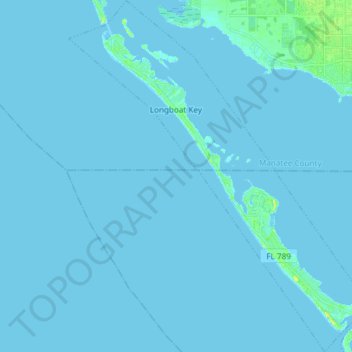 Mapa topográfico Longboat Key, altitud, relieve