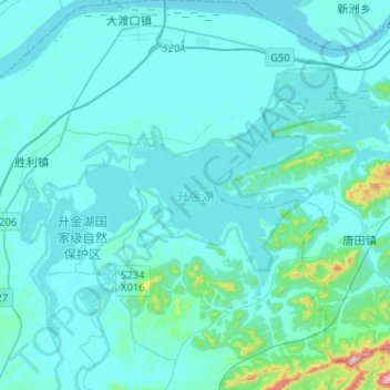 Mapa topográfico 升金湖, altitud, relieve