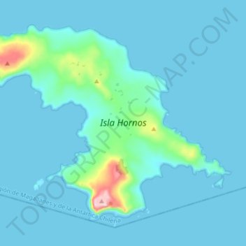 Mapa topográfico Isla Hornos, altitud, relieve