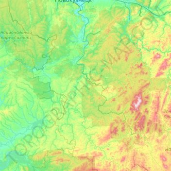 Mapa topográfico Kondoma River, altitud, relieve