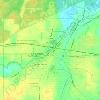Mapa topográfico Newton Falls, altitud, relieve