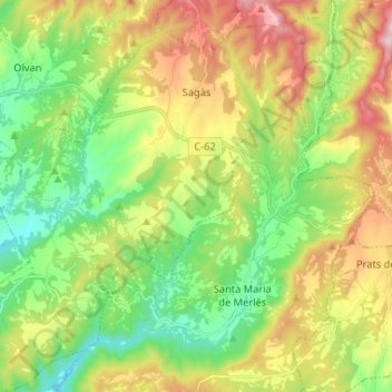 Mapa topográfico Sagàs, altitud, relieve