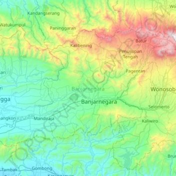 Mapa topográfico Banjarnegara, altitud, relieve
