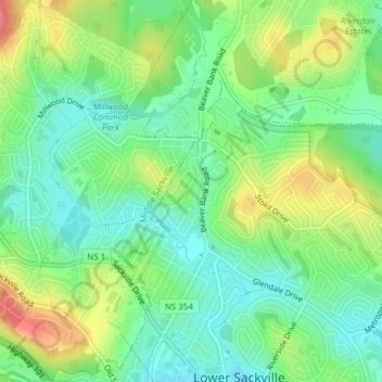 Mapa topográfico Sunnyvale, altitud, relieve