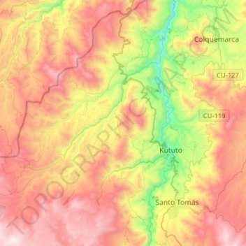 Mapa topográfico Quiñota, altitud, relieve