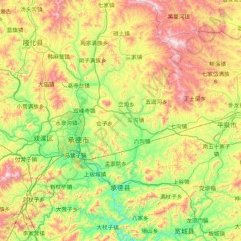 Mapa topográfico Chengde County, altitud, relieve