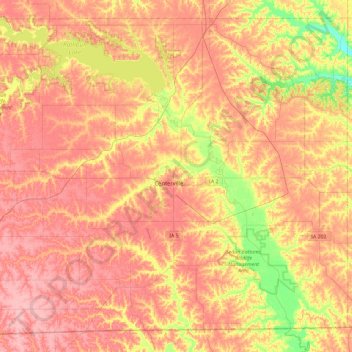 Mapa topográfico Appanoose County, altitud, relieve