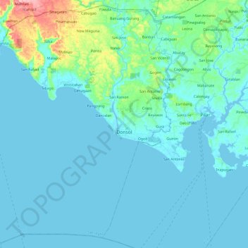Mapa topográfico Donsol, altitud, relieve