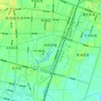 Mapa topográfico Zhanqian Subdistrict, altitud, relieve