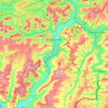 Mapa topográfico Blieskastel, altitud, relieve